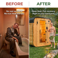 Lennon 6-Person Outdoor Cedar Traditional Wet/Dry Cube Sauna with 9Kw Electric Heater, Wi-Fi Control, LED Lights — Before & After